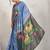 Blue printed satin fashion saree with blouse piece