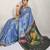 Blue printed satin fashion saree with blouse piece
