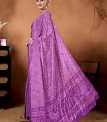 Lavender printed satin fashion saree with blouse piece