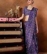 Purple printed satin fashion saree with blouse piece