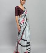 Pink printed satin fashion saree with blouse piece