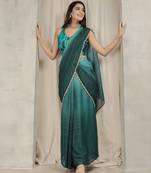 Sea green plain chiffon designer saree with blouse piece