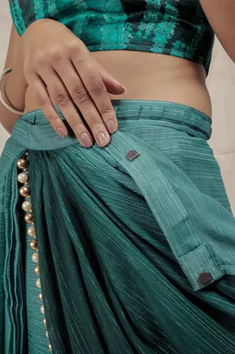 Sea green plain chiffon designer saree with blouse piece