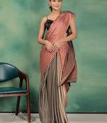 Gold printed satin fashion saree with blouse piece