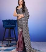 Silver printed satin fashion saree with blouse piece