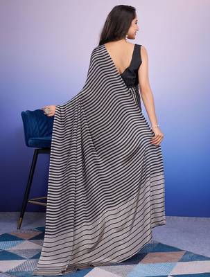Silver printed satin fashion saree with blouse piece 2