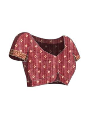 Mustard printed silk blend ethnic saree with blouse piece 5