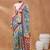 Blue printed silk blend ethnic saree with blouse piece
