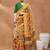 Mustard printed silk blend ethnic saree with blouse piece