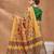 Mustard printed silk blend ethnic saree with blouse piece