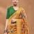 Mustard printed silk blend ethnic saree with blouse piece