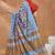 Blue printed silk blend ethnic saree with blouse piece