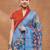 Blue printed silk blend ethnic saree with blouse piece