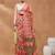 Red printed silk blend ethnic saree with blouse piece