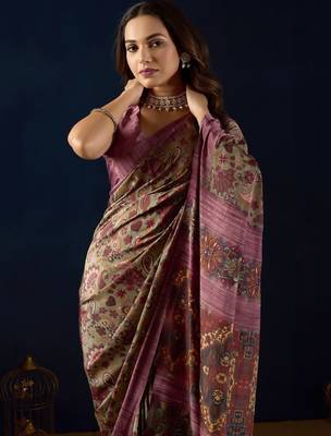 Multi printed crepe casual saree with blouse piece 1