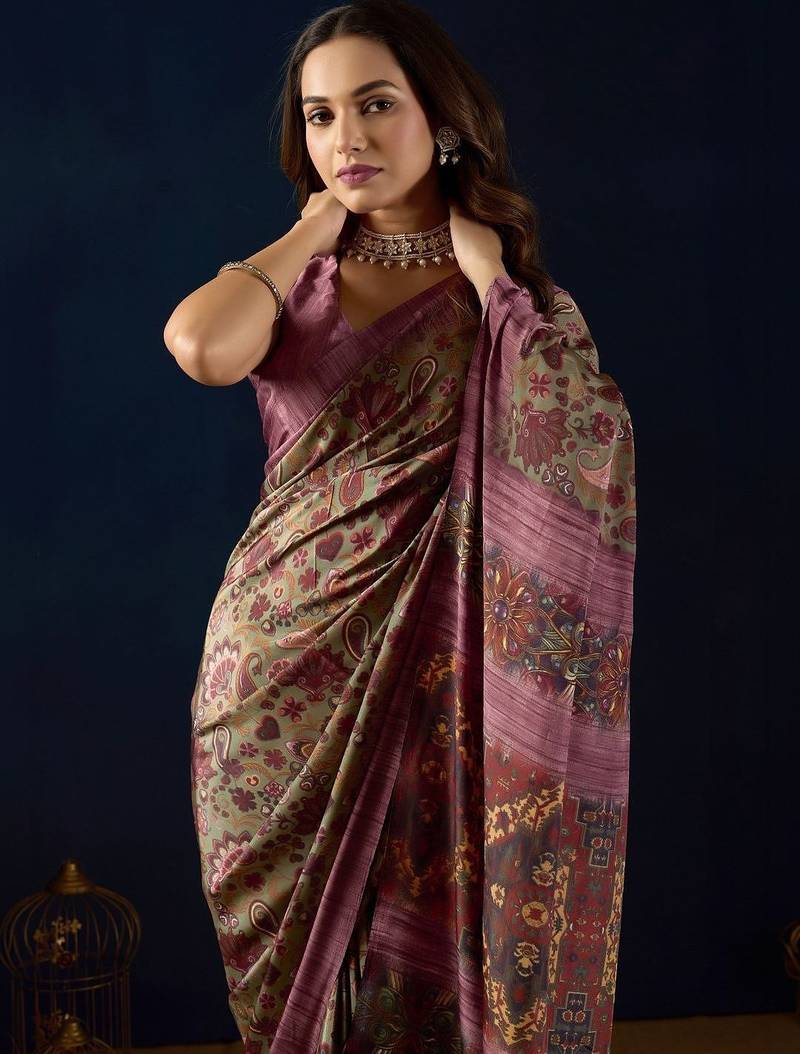 Multi printed crepe casual saree with blouse piece