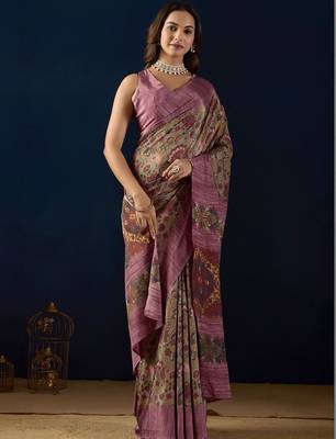 Multi printed crepe casual saree with blouse piece 2