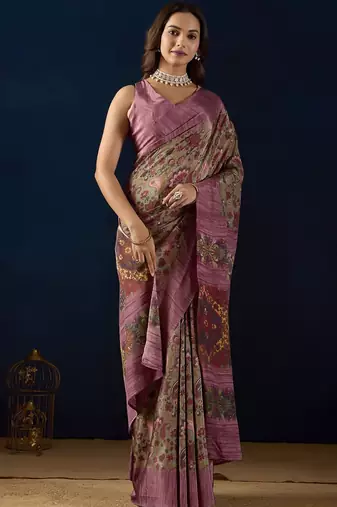 Multi printed crepe casual saree with blouse piece