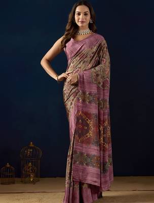 Multi printed crepe casual saree with blouse piece 3