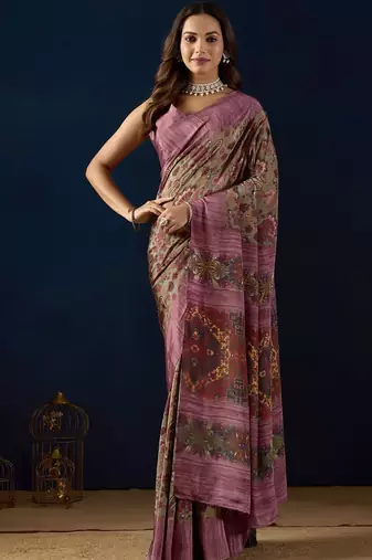 Multi printed crepe casual saree with blouse piece