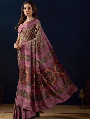 Multi printed crepe casual saree with blouse piece 5