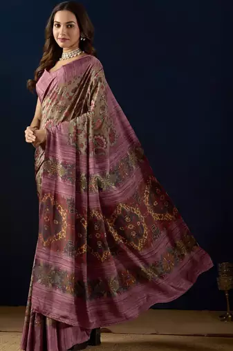 Multi printed crepe casual saree with blouse piece