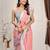 Pink printed linen casual saree with blouse piece