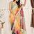 Yellow printed linen casual saree with blouse piece