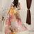 Yellow printed linen casual saree with blouse piece