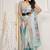 Sea green printed linen casual saree with blouse piece