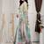 Sea green printed linen casual saree with blouse piece