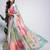 Sea green printed linen casual saree with blouse piece