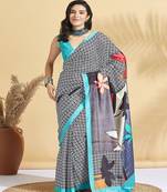 White printed crepe casual saree with blouse piece