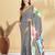 White printed crepe casual saree with blouse piece