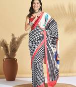 Pink printed crepe casual saree with blouse piece