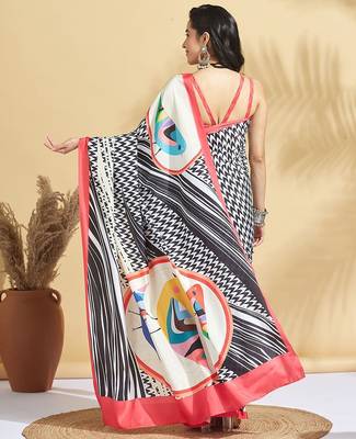 Pink printed crepe casual saree with blouse piece 3