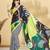 Green printed crepe casual saree with blouse piece