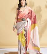 Cream printed crepe casual saree with blouse piece