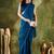 Teal plain organza party wear saree with blouse piece