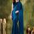 Teal plain organza party wear saree with blouse piece