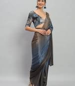 Blue plain satin designer saree with blouse piece