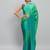 Green plain satin designer saree with blouse piece