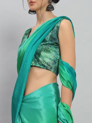 Green plain satin designer saree with blouse piece 5