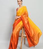 Yellow plain satin designer saree with blouse piece