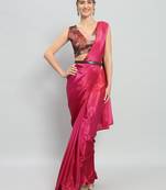 Pink plain satin designer saree with blouse piece