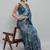 Blue printed satin fashion saree with blouse piece