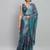 Blue printed satin fashion saree with blouse piece