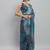Blue printed satin fashion saree with blouse piece