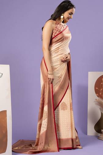 Maroon printed brasso casual saree with blouse piece