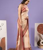 Maroon printed brasso casual saree with blouse piece